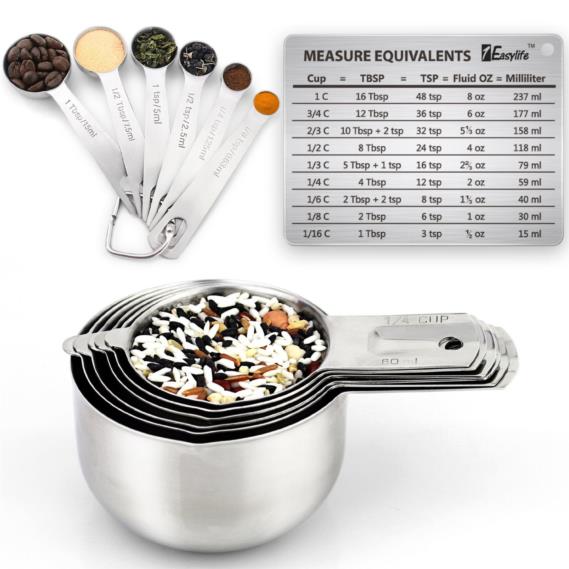 1Easylife Stainless Steel Measuring Cups and Spoons Set of 15